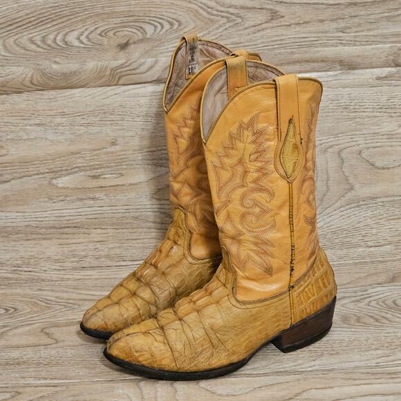 Carreta Cowboy Western Crocodile Tan Leather Boots Mens Size US 10 Mex 28.5 - Picture 1 of 11